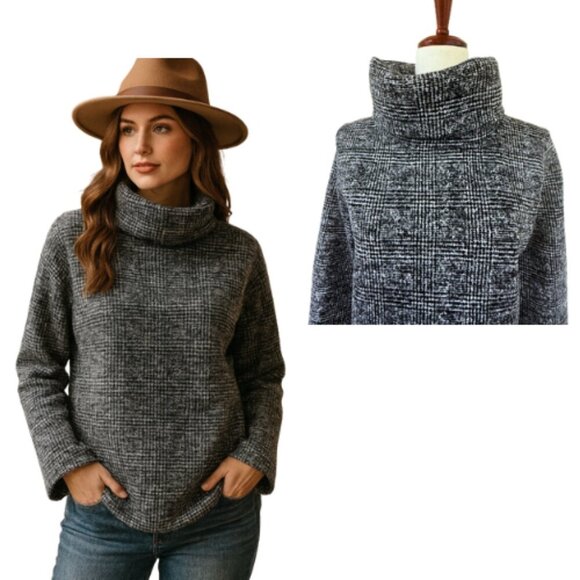 J. CREW Black Printed Funnel Neck Pullover Size M - Picture 1 of 9